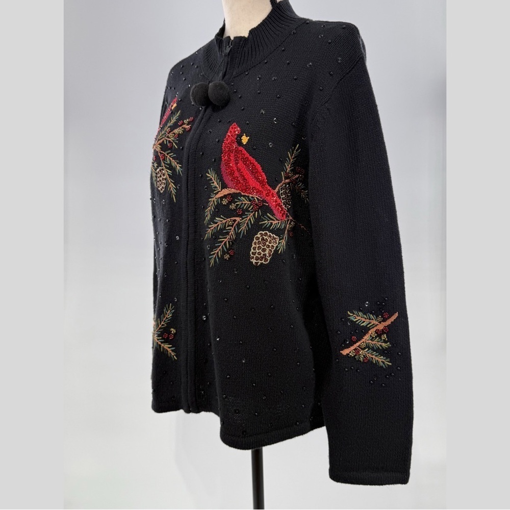 Heirloom Collectibles Christmas Cardinal Embellished Sweater Cardigan XL - Picture 6 of 10
